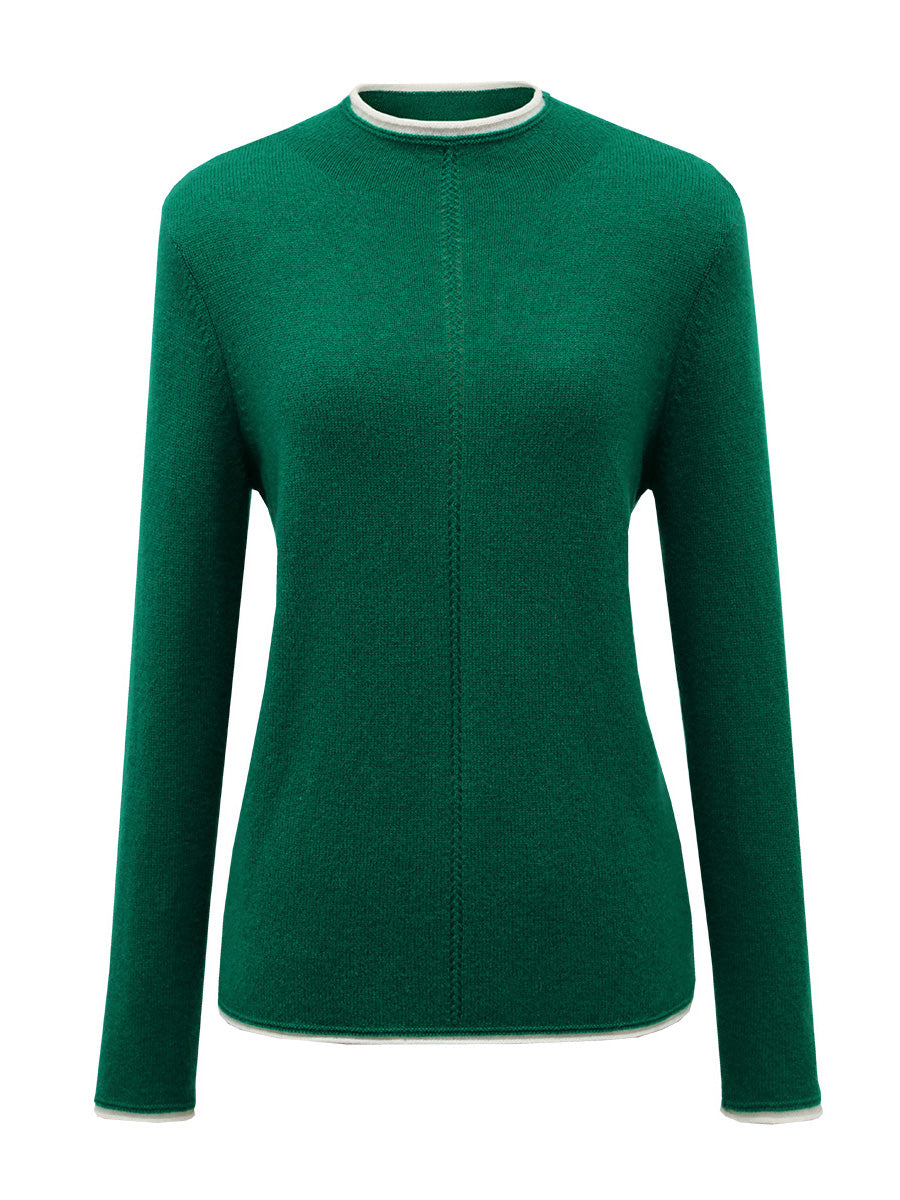 COMOBOCA 100% Cashmere Women's Ribbed Contrast Trim Sweater