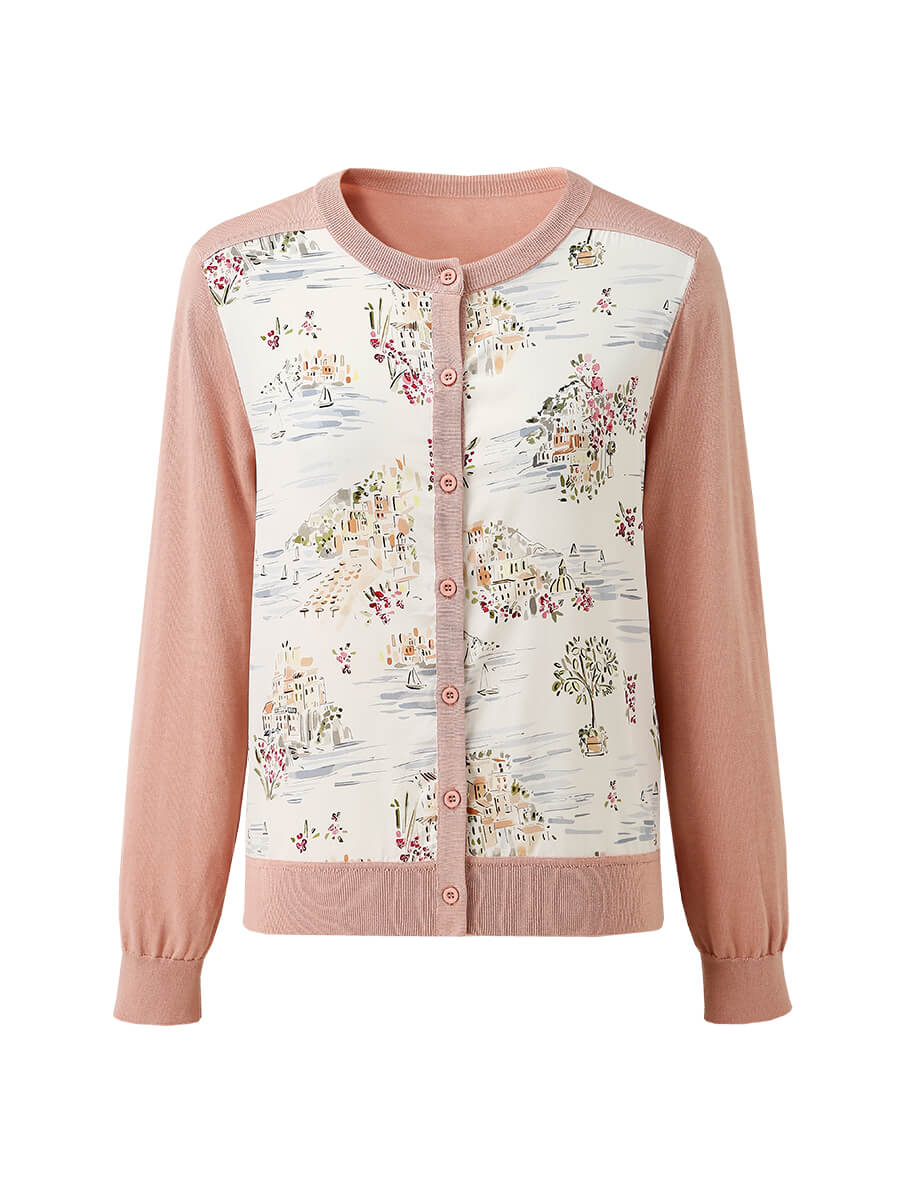 COMOBOCA Women's Floral Ribbed Button-Up Cardigan