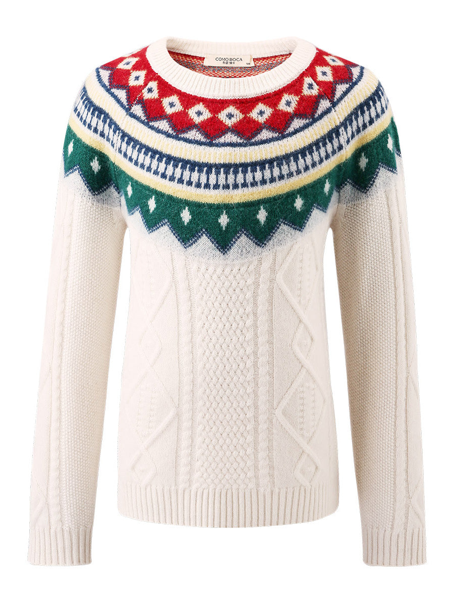 COMOBOCA 100% Wool Kids' Vintage Fair Isle Knit Sweater