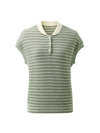 COMOBOCA Women's Cotton Silk Striped Knit Polo Shirt