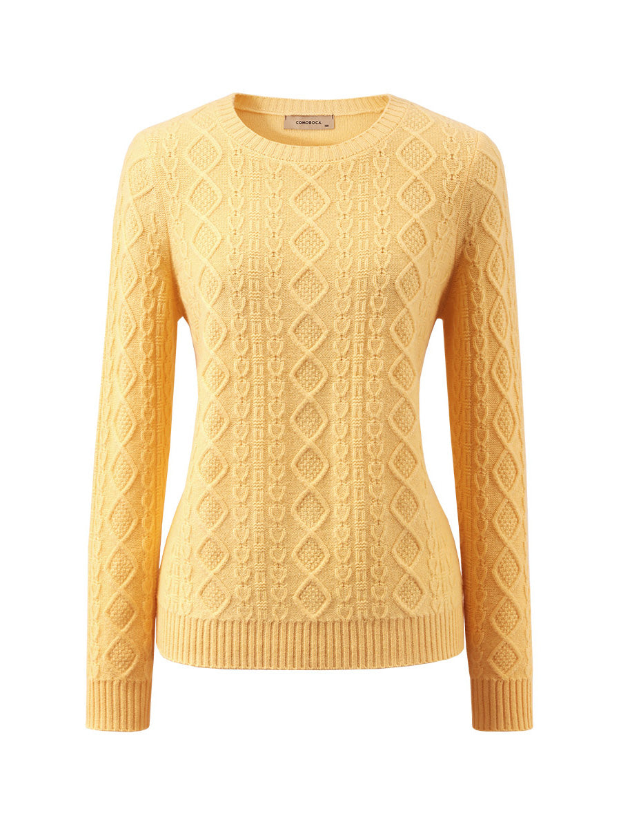 COMOBOCA 100% Wool Women's Cable Knit Sweater