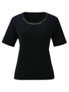 COMOBOCA Women's Cotton Silk Jeweled Neckline T-Shirt