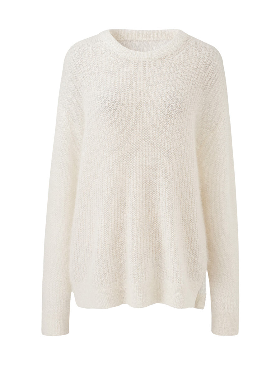 COMOBOCA Women's Mohair Sheer Knit Round Neck Sweater