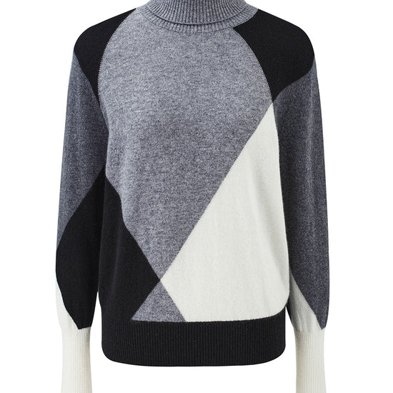 COMOBOCA 100% Cashmere Women's Color Block Turtleneck Sweater