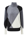 COMOBOCA 100% Cashmere Women's Color Block Turtleneck Sweater