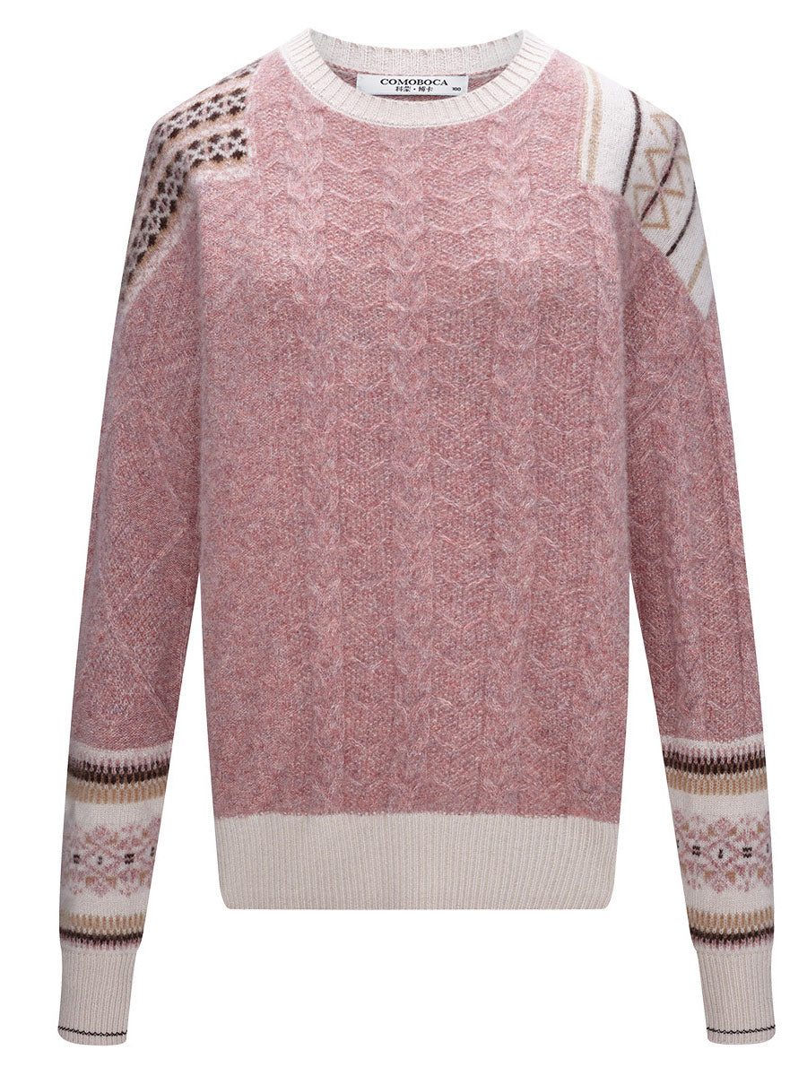 COMOBOCA 100% Cashmere Women's Intricate Sleeve Knit Sweater