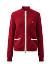 COMOBOCA 100% Cashmere Women's Contrast Trim Dual Zip Pocket Cardigan