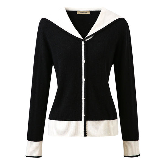 COMOBOCA 100% Cashmere Women's Sailor Collar Faux Cardigan