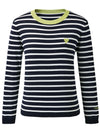 COMOBOCA Women's Striped Heart Embroidered Cotton Silk Sweater