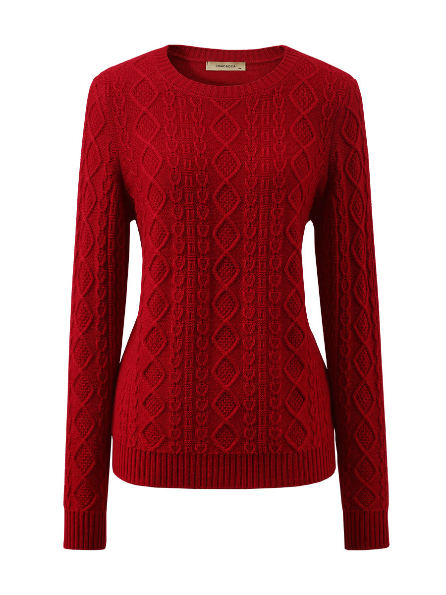 COMOBOCA 100% Wool Women's Cable Knit Sweater