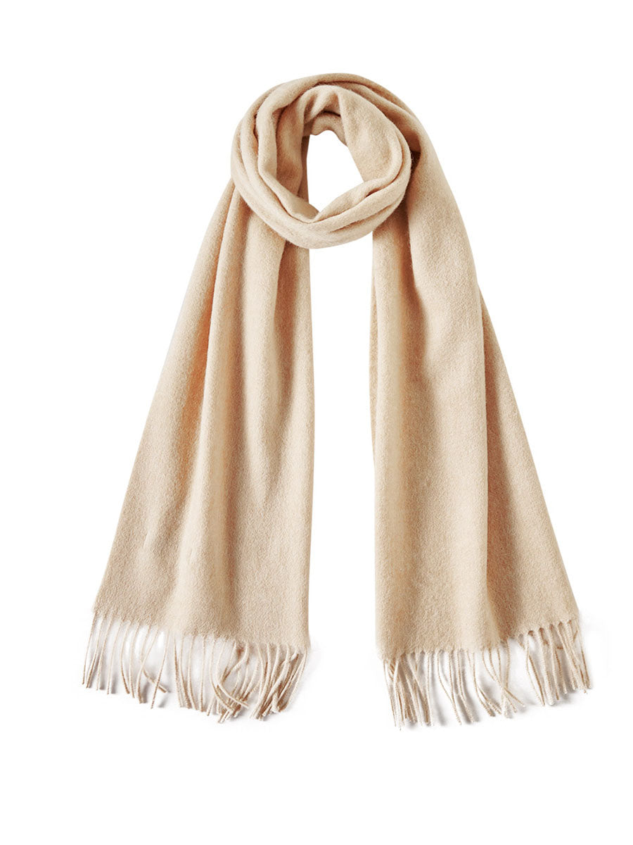 COMOBOCA Beige 100% Wool Fringe Versatile Scarf