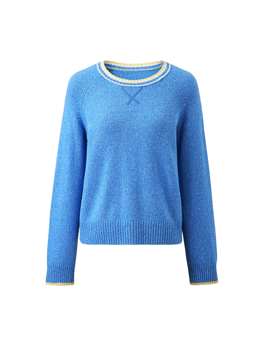 COMOBOCA 100% Wool Women's Contrast Trim Knit Sweater