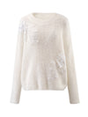 COMOBOCA Women's Mohair Embroidered Floral Sweater