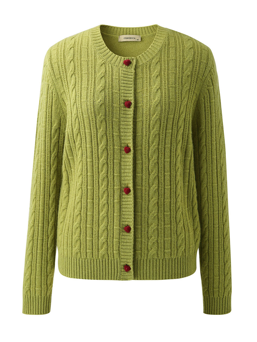 COMOBOCA 100% Cashmere Women's Cable Button Front Knit Cardigan