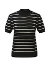 COMOBOCA 100% Wool Women's Mock Neck Striped Ribbed T-Shirt
