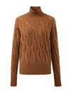 COMOBOCA 100% Cashmere Women's Turtleneck Cable Knit Sweater