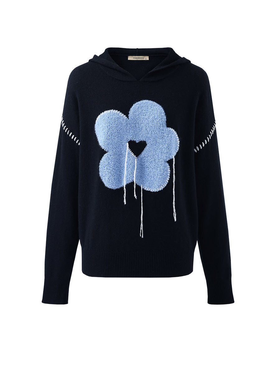 COMOBOCA 100% Cashmere Women's Flower Embroidered Hoodie