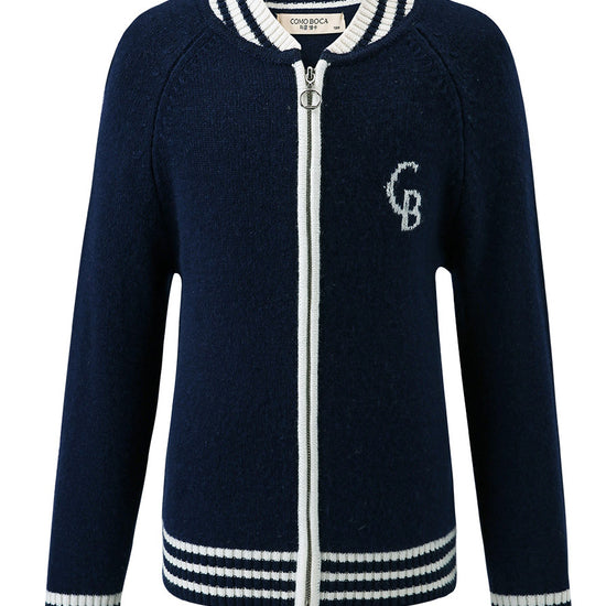 COMOBOCA Navy Blue 100% Wool Kid's Cable Knit Zip Up Coat