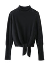 COMOBOCA 100% Cashmere Women's Mock Neck Tie-Waist Sweater