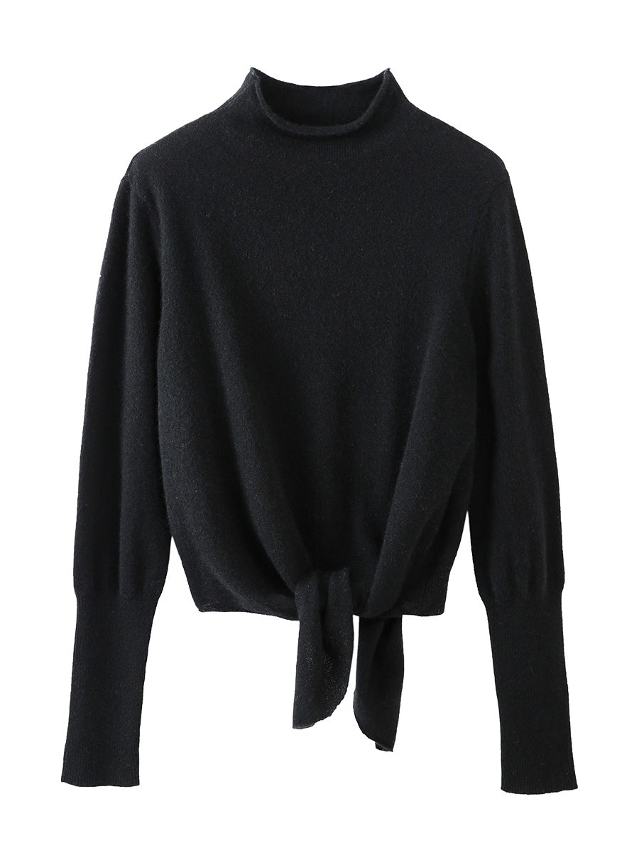 COMOBOCA 100% Cashmere Women's Mock Neck Tie-Waist Sweater