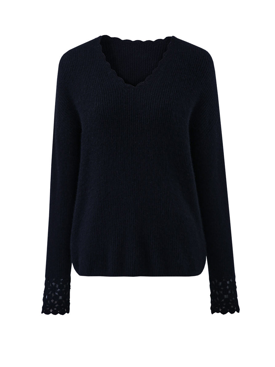 COMOBOCA 100% Cashmere Women's V-Neck Loose Knit Sweater