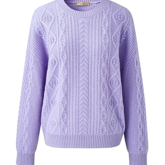 COMOBOCA 100% Wool Women's Cable Round Neck Knit Sweater