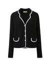 COMOBOCA 100% Cashmere Women's Contrast Trim Knit Cardigan