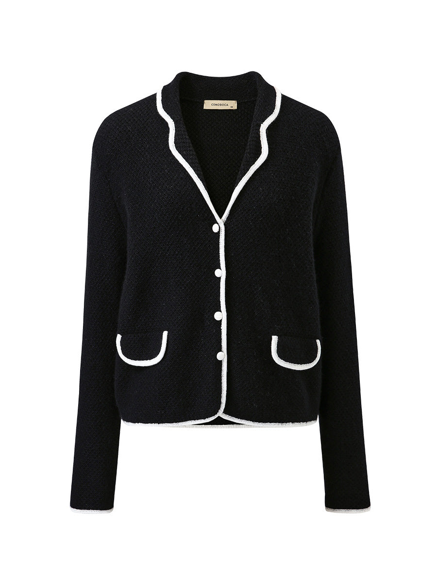 COMOBOCA 100% Cashmere Women's Contrast Trim Knit Cardigan