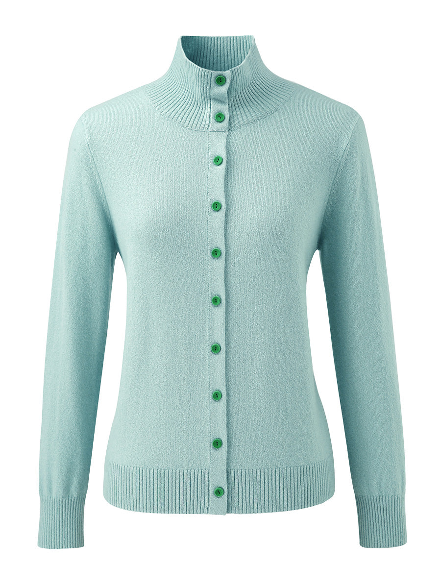 COMOBOCA 100% Cashmere Women's Turtleneck Button Front Knit Cardigan