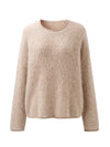 COMOBOCA 100% Wool Women's Fuzzy Round Neck Sweater