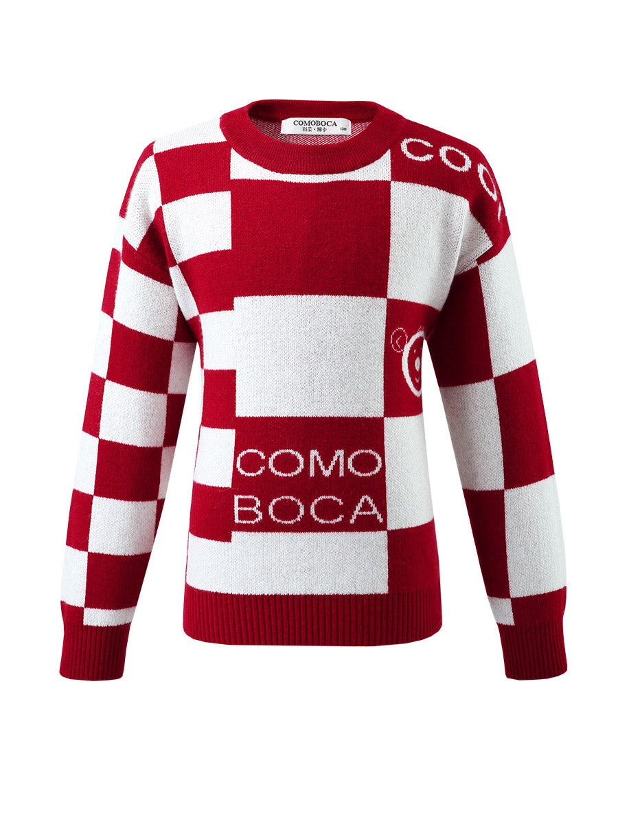 COMOBOCA 100% Wool Kids' Color Block Round Neck Sweater