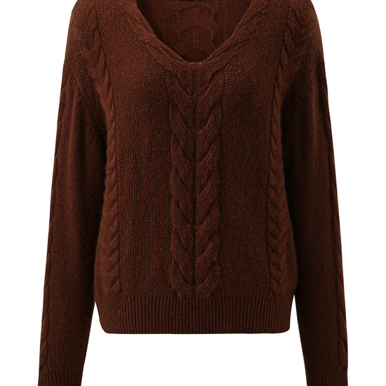 COMOBOCA 100% Cashmere Women's Cable Knit V-Neck Sweater