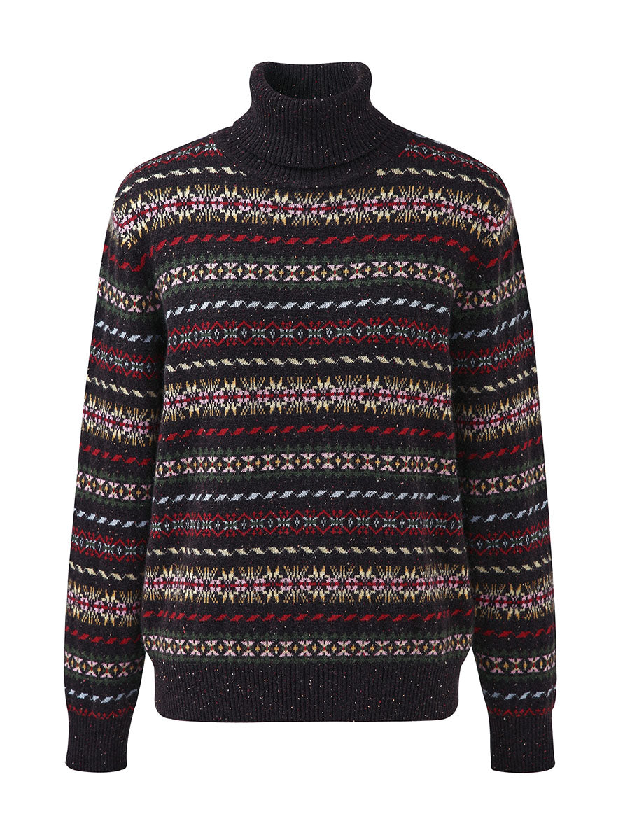 COMOBOCA 100% Cashmere Women's Fair Isle Turtleneck Sweater