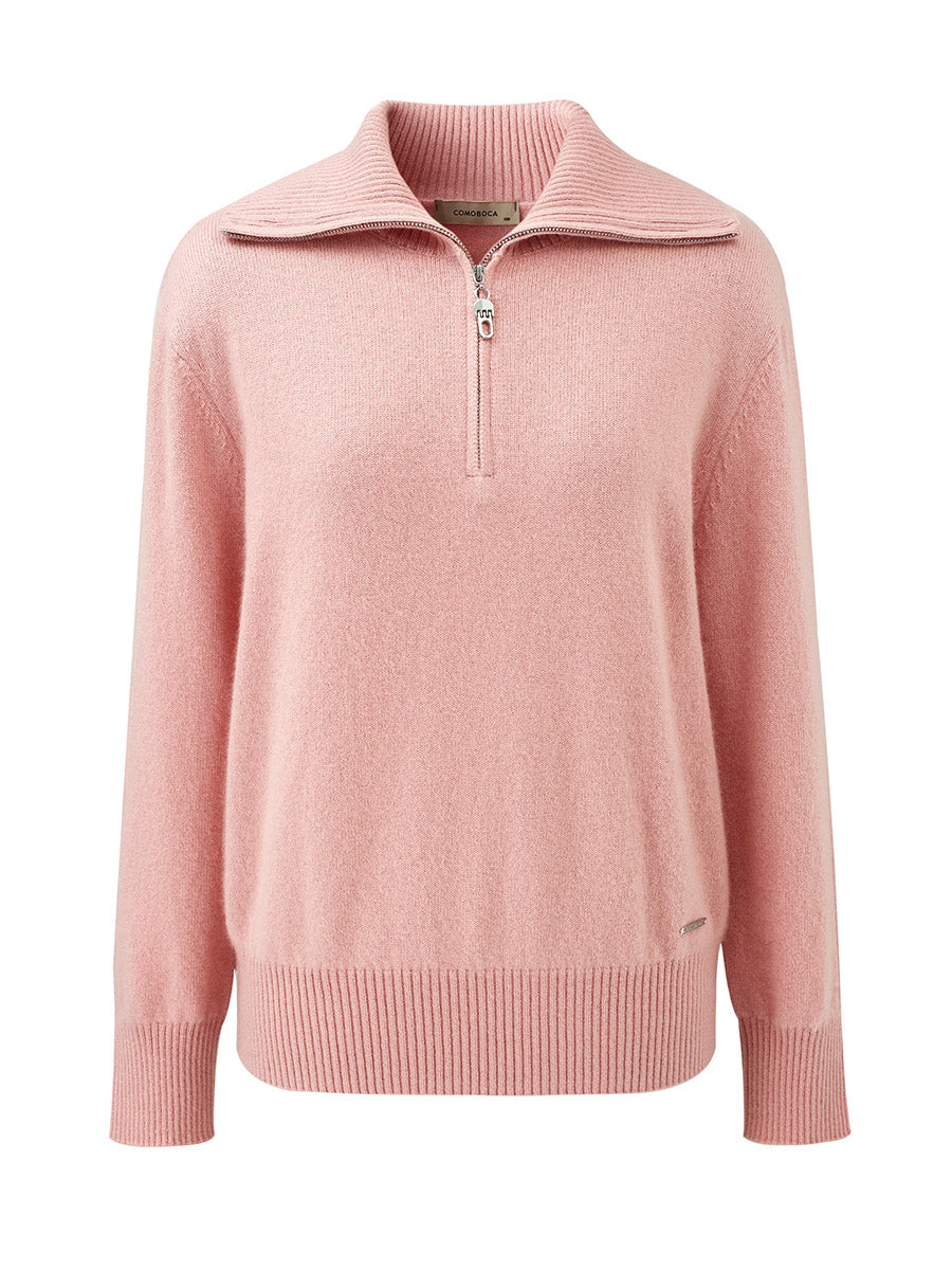 COMOBOCA 100% Cashmere Women's Half Zip Mock Neck Knit Sweater