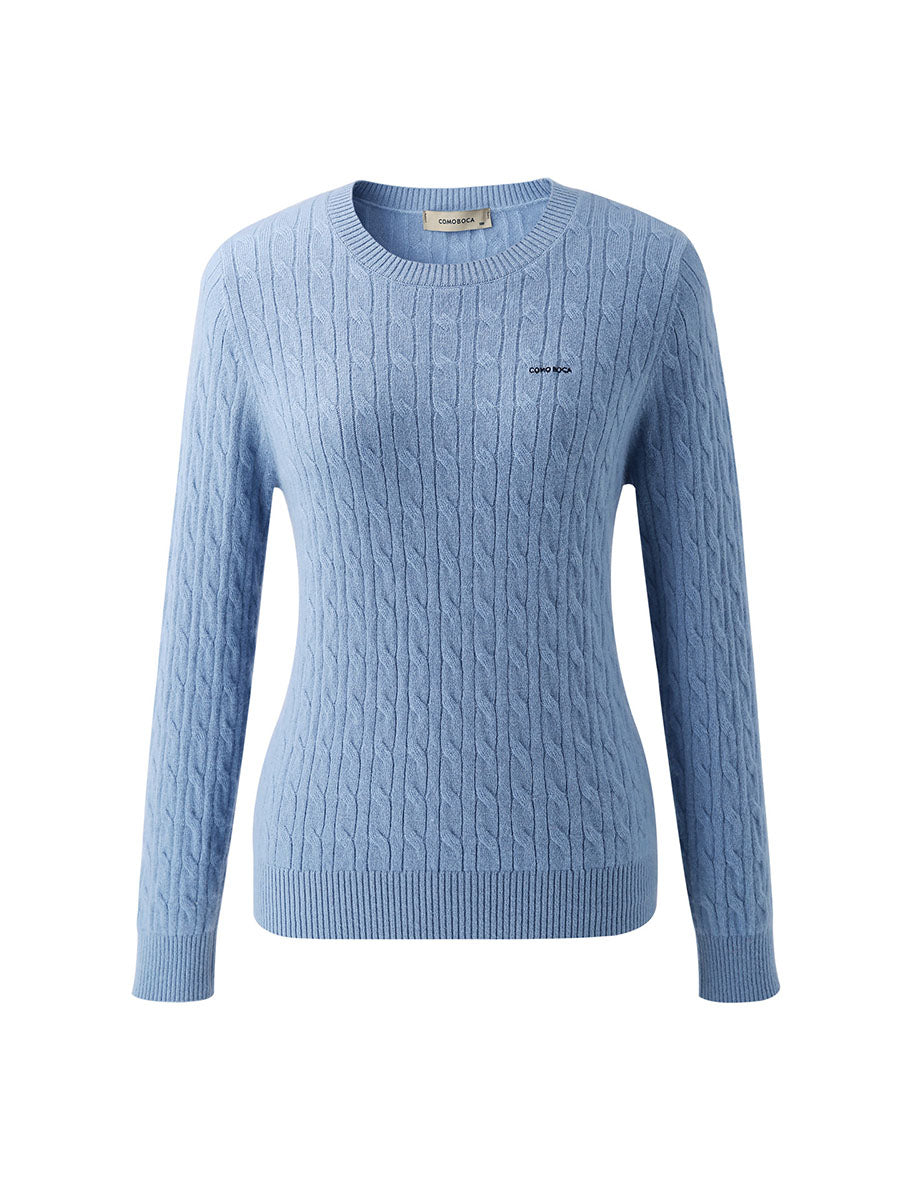 COMOBOCA 100% Cashmere Women's Cable Round Neck Knit Sweater