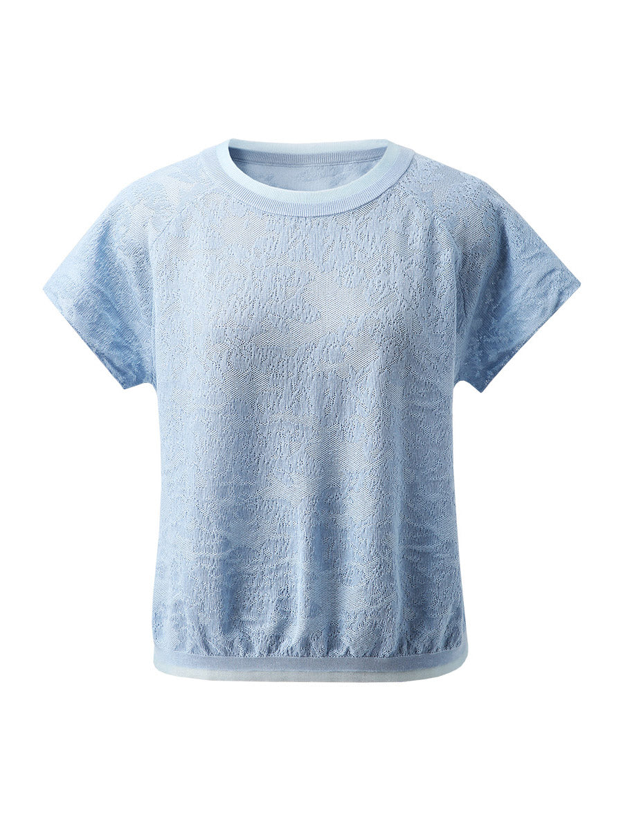 COMOBOCA Women's Lace Patterned Knit T-Shirt