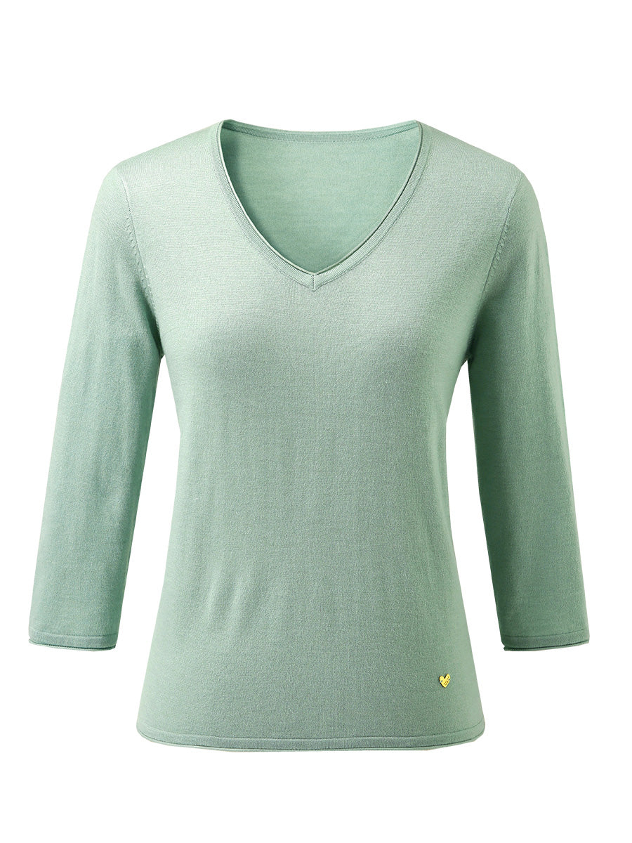 COMOBOCA Women's V-Neck 3/4 Sleeve Golden Heart T-Shirt