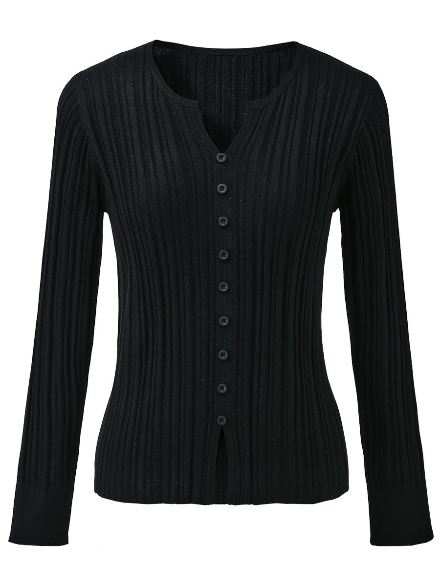 COMOBOCA Women's Ribbed V-Neck Faux Cardigan Sweater