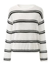 COMOBOCA Women's Striped Ribbed Round Neck Sweater