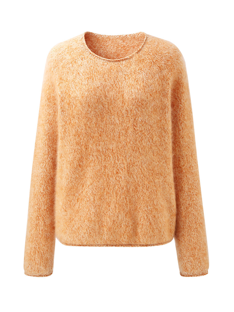 COMOBOCA 100% Wool Women's Fuzzy Round Neck Sweater