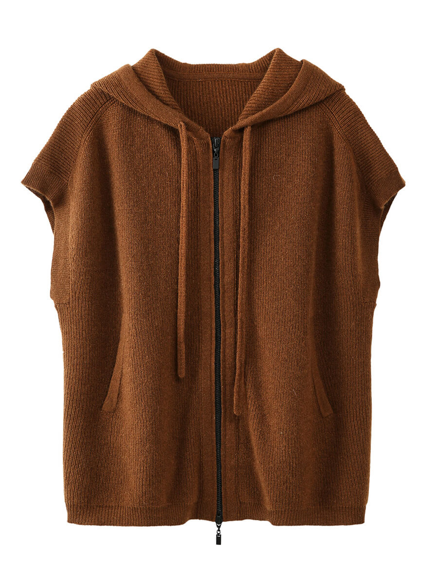 COMOBOCA 100% Cashmere Women's Hooded Double-Head Zipper Vest