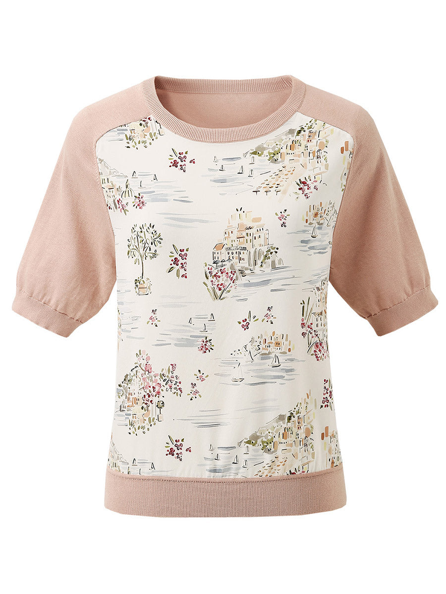 COMOBOCA Women's Floral Print Raglan Sleeve T-Shirt