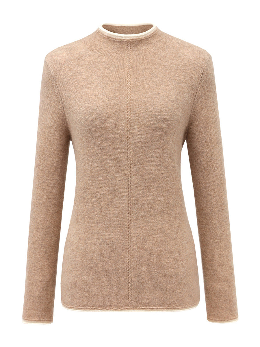 COMOBOCA 100% Cashmere Women's Ribbed Contrast Trim Sweater