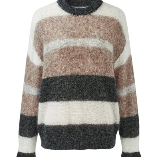 COMOBOCA Women's Mohair Striped Round Neck Sweater