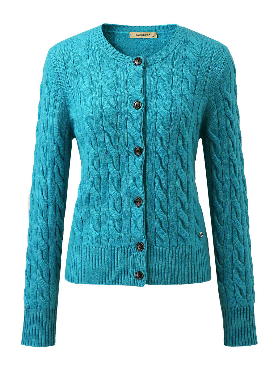COMOBOCA 100% Cashmere Women's Cable Knit Button Cardigan