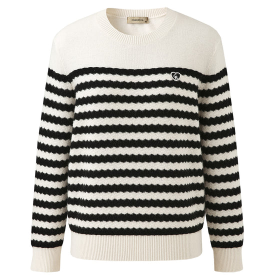 COMOBOCA 100% Cashmere Women's Striped Round Neck Sweater