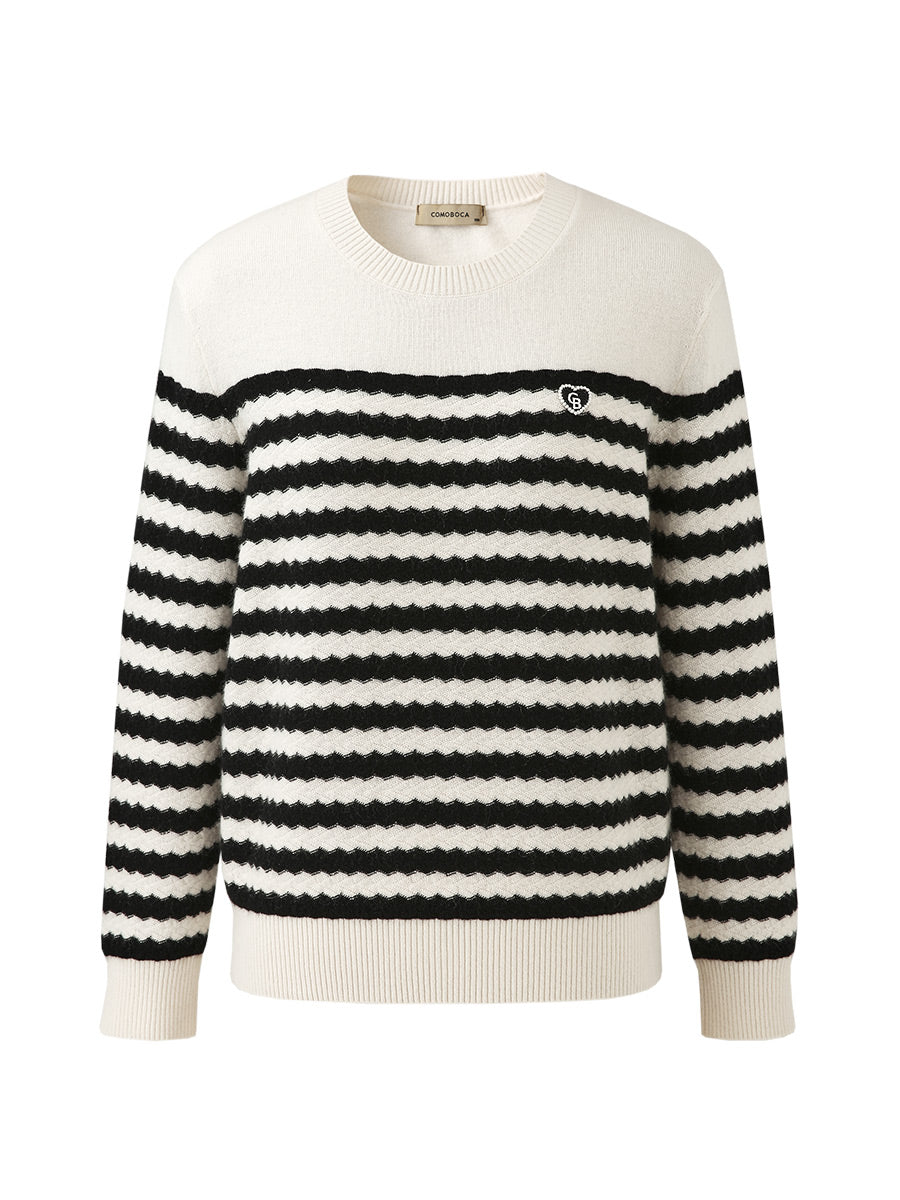 COMOBOCA 100% Cashmere Women's Striped Round Neck Sweater