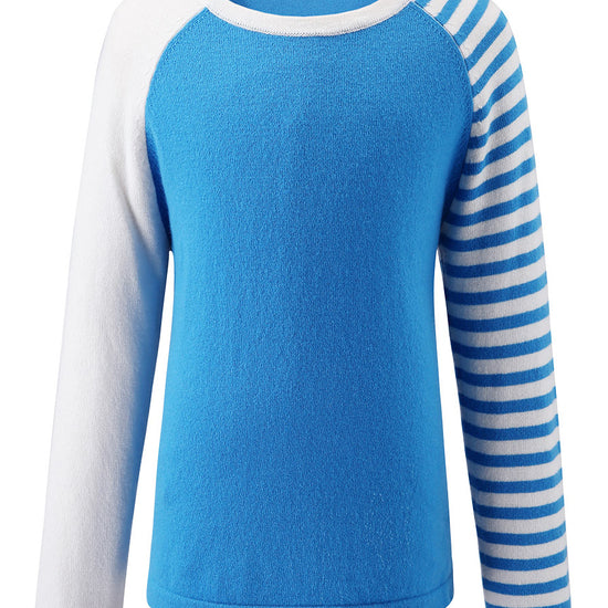COMOBOCA Blue 100% Wool Kid's Color Block Striped Sleeve Knit Sweater