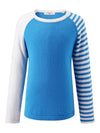 COMOBOCA Blue 100% Wool Kid's Color Block Striped Sleeve Knit Sweater