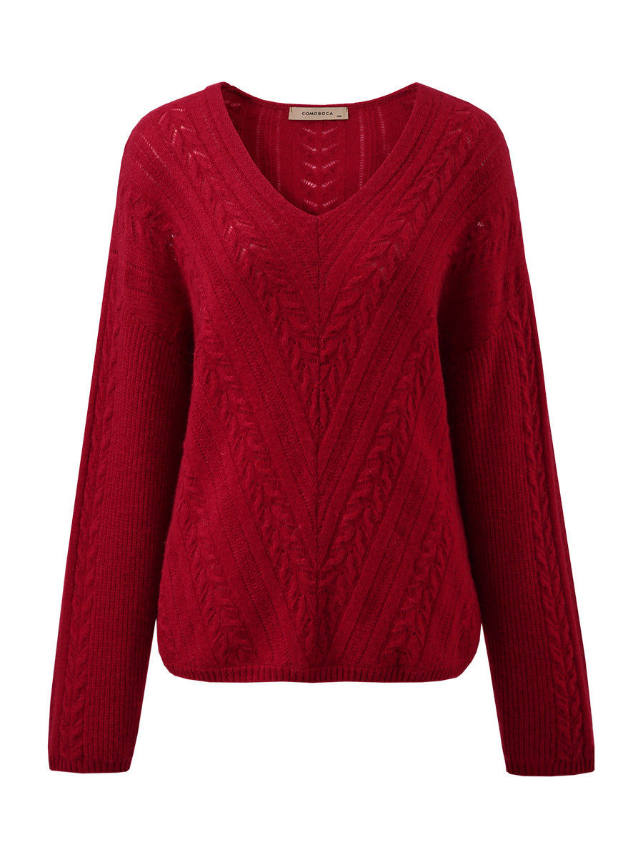 COMOBOCA 100% Cashmere Women's V-Neck Drop Shoulder Sweater